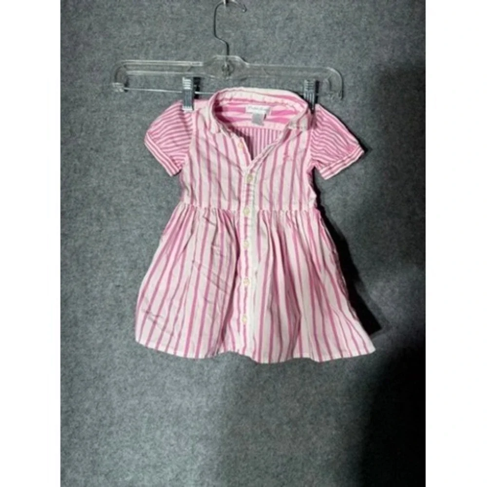 Ralph Lauren Baby Girls Pink White Striped Button Front Shirt Dress 6M